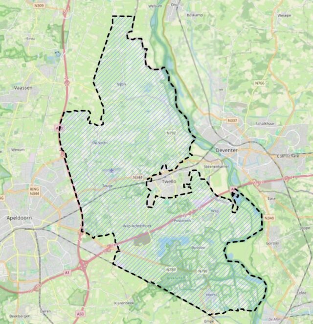 Kaart van het brongebied Grote Wetering tussen Apeldoorn en Twello